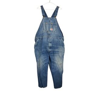 Vintage Round House Denim Bib Overalls Broken In Workwear Size 46x3